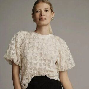 Sarah Hann Anthropologie Cream Blouse with Bow- NWT